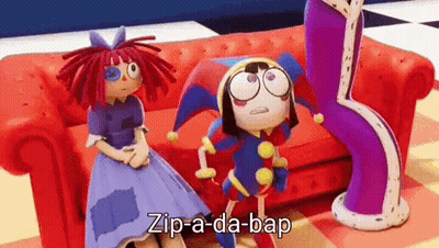 A Cartoon Character Is Sitting On A Red Couch Next To Another Cartoon Character . GIF