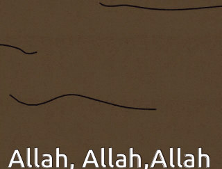 A Cartoon Character Is Sitting On A Rug With The Words Allah Allah Allah Written Below Him GIF