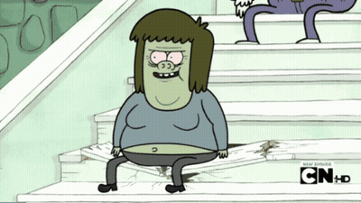 A Cartoon Character Is Sitting On A Set Of Stairs With Cn + Hd Written On The Bottom Right GIF