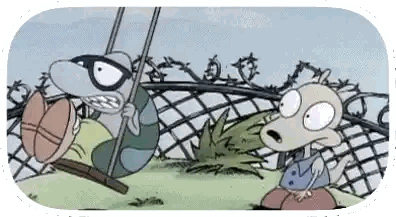 A Cartoon Character Is Sitting On A Swing Next To A Fence . Sticker