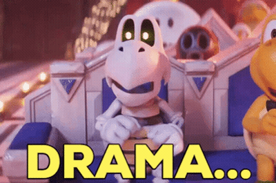 A Cartoon Character Is Sitting On A Throne With The Words `` Drama ... '' Written In Yellow . GIF