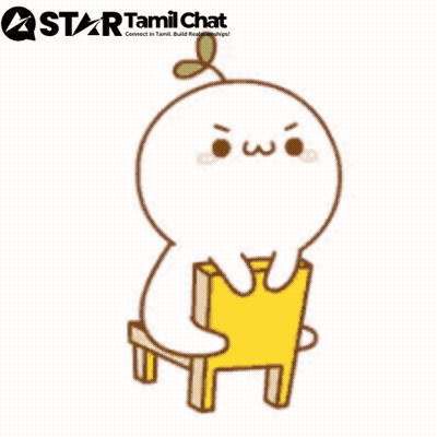 A Cartoon Character Is Sitting On A Yellow Chair With A Star Tamil Chat Logo In The Background GIF