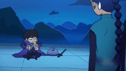 A Cartoon Character Is Sitting On The Floor Eating A Sandwich GIF