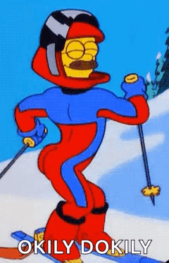 A Cartoon Character Is Skiing Down A Snow Covered Slope And Says Okily Dokily . GIF