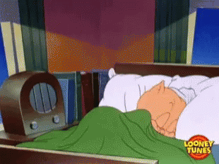 A Cartoon Character Is Sleeping In A Bed With A Looney Tunes Logo On The Bottom GIF