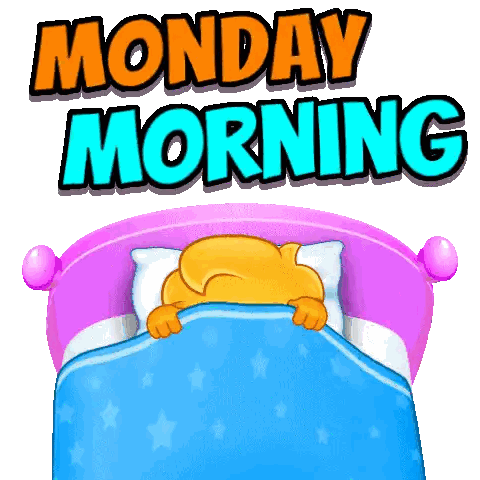 A Cartoon Character Is Sleeping In A Bed With The Words Monday Morning Written Above It Sticker