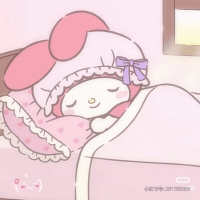 A Cartoon Character Is Sleeping On A Bed With A Purple Bow On Her Head GIF