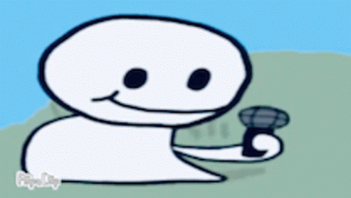 A Cartoon Character Is Smiling And Holding A Microphone In His Hand . GIF