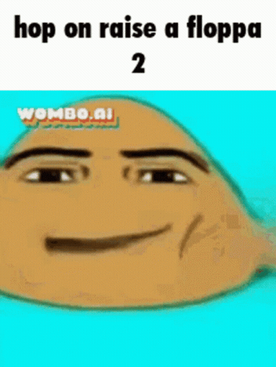 A Cartoon Character Is Smiling And Says `` Hop On Raise A Floppa '' . GIF
