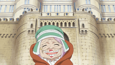 A Cartoon Character Is Smiling In Front Of A Large Brick Building GIF