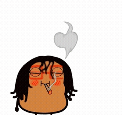A Cartoon Character Is Smoking A Cigarette And Has A Heart And Marijuana Leaf Above His Head GIF