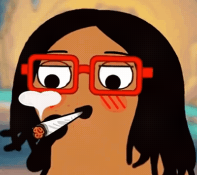 A Cartoon Character Is Smoking A Cigarette And Wearing Red Glasses GIF