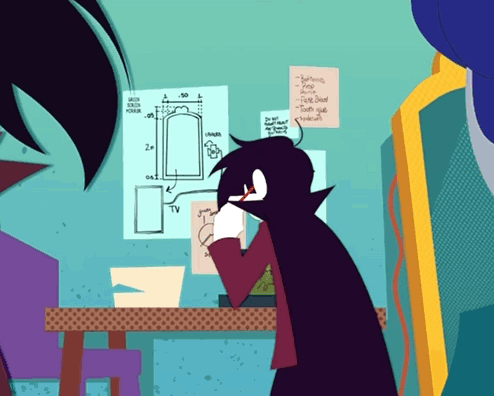 A Cartoon Character Is Smoking A Cigarette While Looking At A Drawing Of A Tv GIF