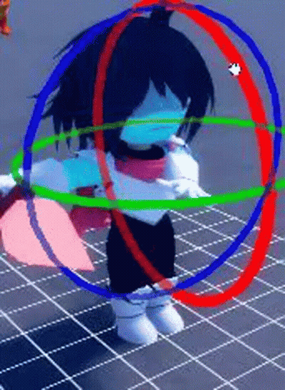 A Cartoon Character Is Standing In A Circle With A Red , Green And Blue Circle Around Her . GIF