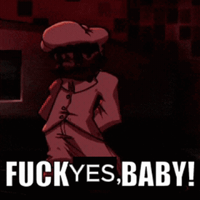 A Cartoon Character Is Standing In A Dark Room And Says Fuck Yes Baby GIF