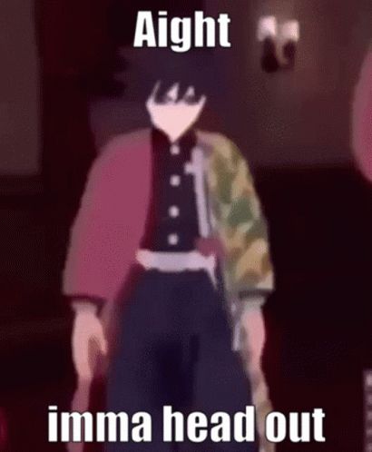 A Cartoon Character Is Standing In A Dark Room Holding A Sword And Says `` Aight Imma Head Out '' . GIF