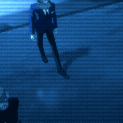 A Cartoon Character Is Standing In A Dark Room With A Blue Background GIF