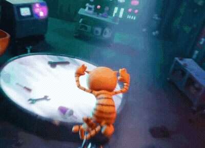 A Cartoon Character Is Standing In A Dark Room With A Light Shining On It GIF