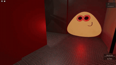 A Cartoon Character Is Standing In A Dark Room With A Red Light Behind It . GIF