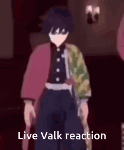 A Cartoon Character Is Standing In A Dark Room With The Words `` Live Valk Reaction '' Above Him . GIF