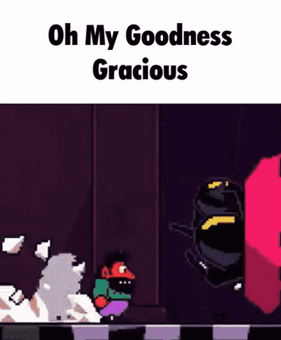 A Cartoon Character Is Standing In A Dark Room With The Words `` Oh My Goodness Gracious '' . GIF