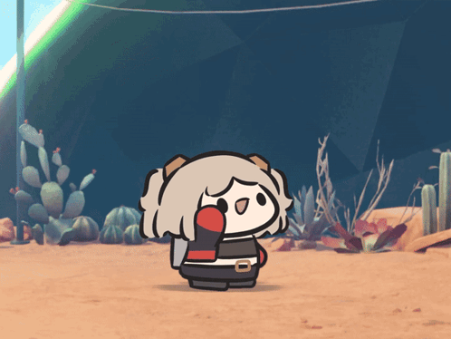 A Cartoon Character Is Standing In A Desert With A Cactus In The Background GIF