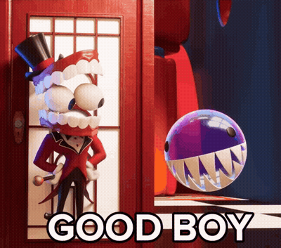 A Cartoon Character Is Standing In A Doorway And The Words Good Boy Are Above Him GIF