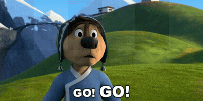 A Cartoon Character Is Standing In A Field And Says Go Go GIF