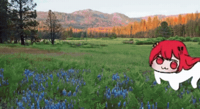 A Cartoon Character Is Standing In A Field Of Flowers GIF