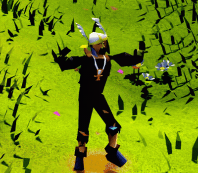 A Cartoon Character Is Standing In A Field Of Grass GIF