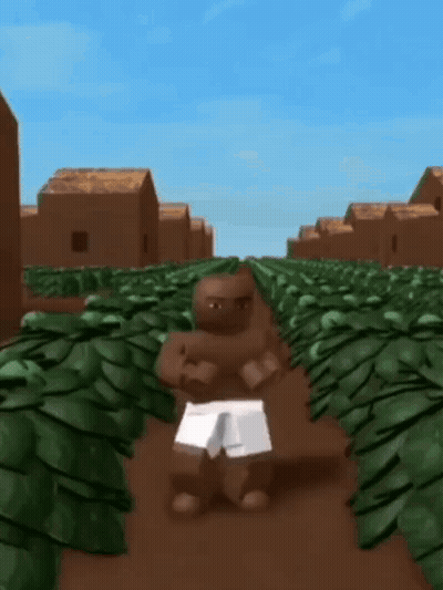 A Cartoon Character Is Standing In A Field Of Leaves . GIF