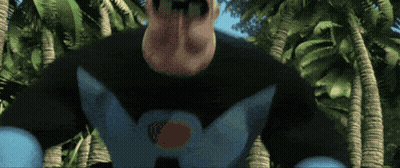 A Cartoon Character Is Standing In A Jungle With Palm Trees GIF