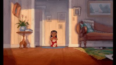 A Cartoon Character Is Standing In A Living Room With A Couch GIF
