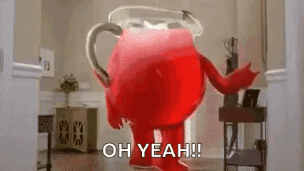 A Cartoon Character Is Standing In A Living Room With The Words `` Oh Yeah ! '' GIF