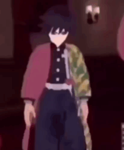 A Cartoon Character Is Standing In A Room Wearing A Mask And A Pink Jacket . GIF