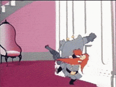 A Cartoon Character Is Standing In A Room With A Chair In The Background GIF