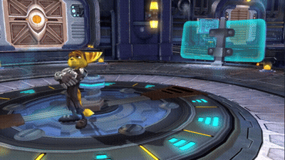 A Cartoon Character Is Standing In A Room With A Clock And A Screen That Says ' Aa ' On It GIF
