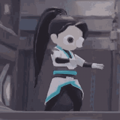 A Cartoon Character Is Standing In A Room With A Ponytail And A Big Eye . GIF