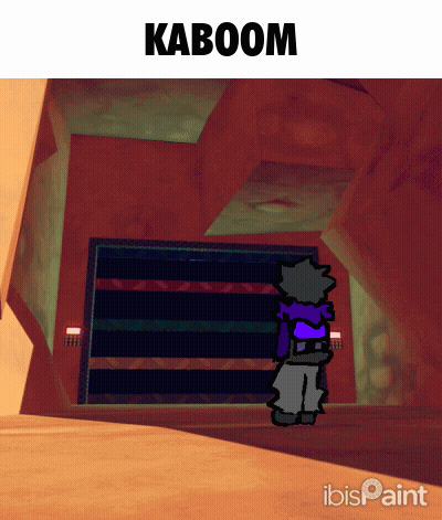 A Cartoon Character Is Standing In A Room With The Word Kaboom On The Top GIF