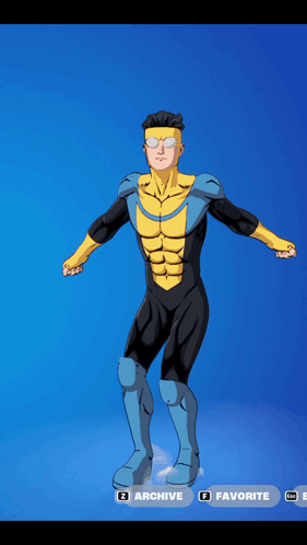 A Cartoon Character Is Standing In Front Of A Blue Background With A Favorite Button GIF