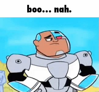 A Cartoon Character Is Standing In Front Of A Blue Sky With The Words `` Boo ... Nah . '' GIF