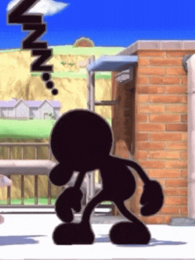 A Cartoon Character Is Standing In Front Of A Brick Building With A Blue Sky In The Background GIF