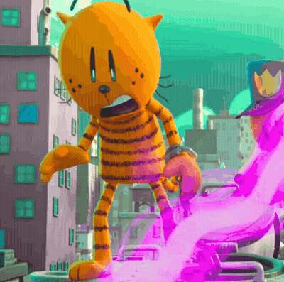 A Cartoon Character Is Standing In Front Of A Building GIF