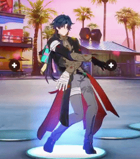 A Cartoon Character Is Standing In Front Of A Building With Palm Trees In The Background GIF