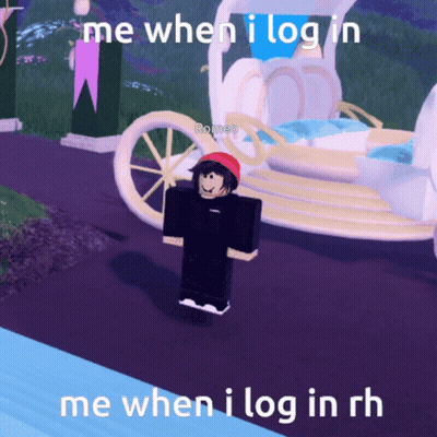 A Cartoon Character Is Standing In Front Of A Carriage And Says " Me When I Log In Me When I Log In " GIF