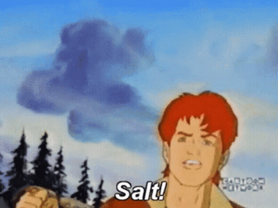 A Cartoon Character Is Standing In Front Of A Cloudy Sky And Says Salt . GIF