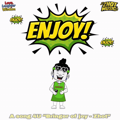 A Cartoon Character Is Standing In Front Of A Comic Book Explosion That Says Enjoy GIF