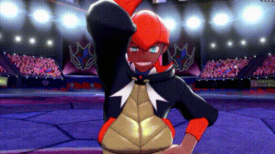 A Cartoon Character Is Standing In Front Of A Crowd In A Stadium With His Arm In The Air . GIF