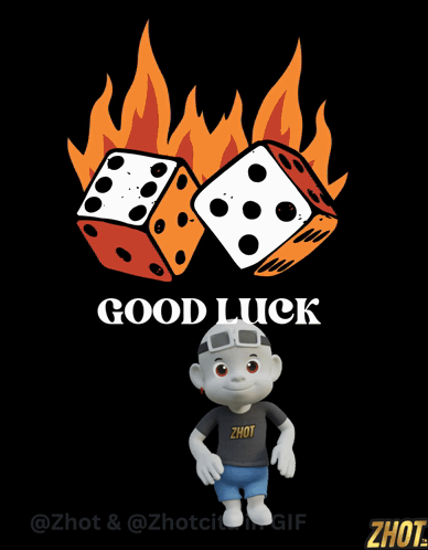 A Cartoon Character Is Standing In Front Of A Dice That Says Good Luck GIF