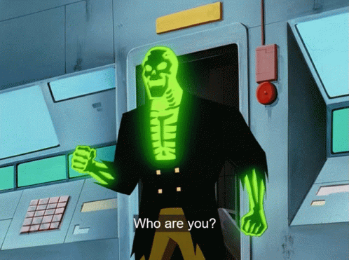 A Cartoon Character Is Standing In Front Of A Door That Says Who Are You GIF